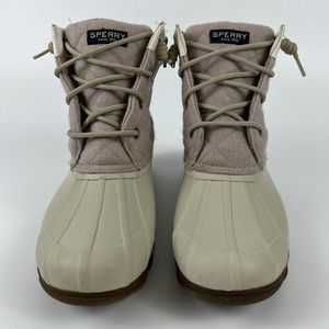 Sperry Waterproof Duck Booties Pink Ivory‎ Women’s 9M Syren Gulf Wool Quilted